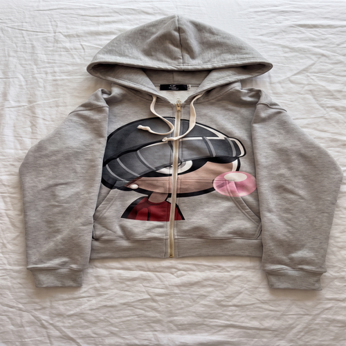 Bubblegum Oversized Zip Hoodie — Heather Gray