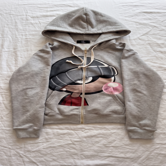 Bubblegum Oversized Zip Hoodie — Heather Gray