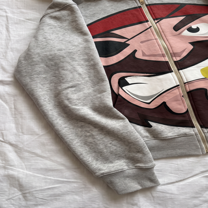 Pirate Face Oversized Zip Hoodie — Heather Gray
