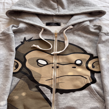 Angry Monkey Oversized Zip Hoodie — Heather Gray