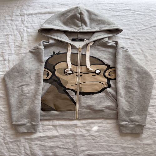 Angry Monkey Oversized Zip Hoodie — Heather Gray