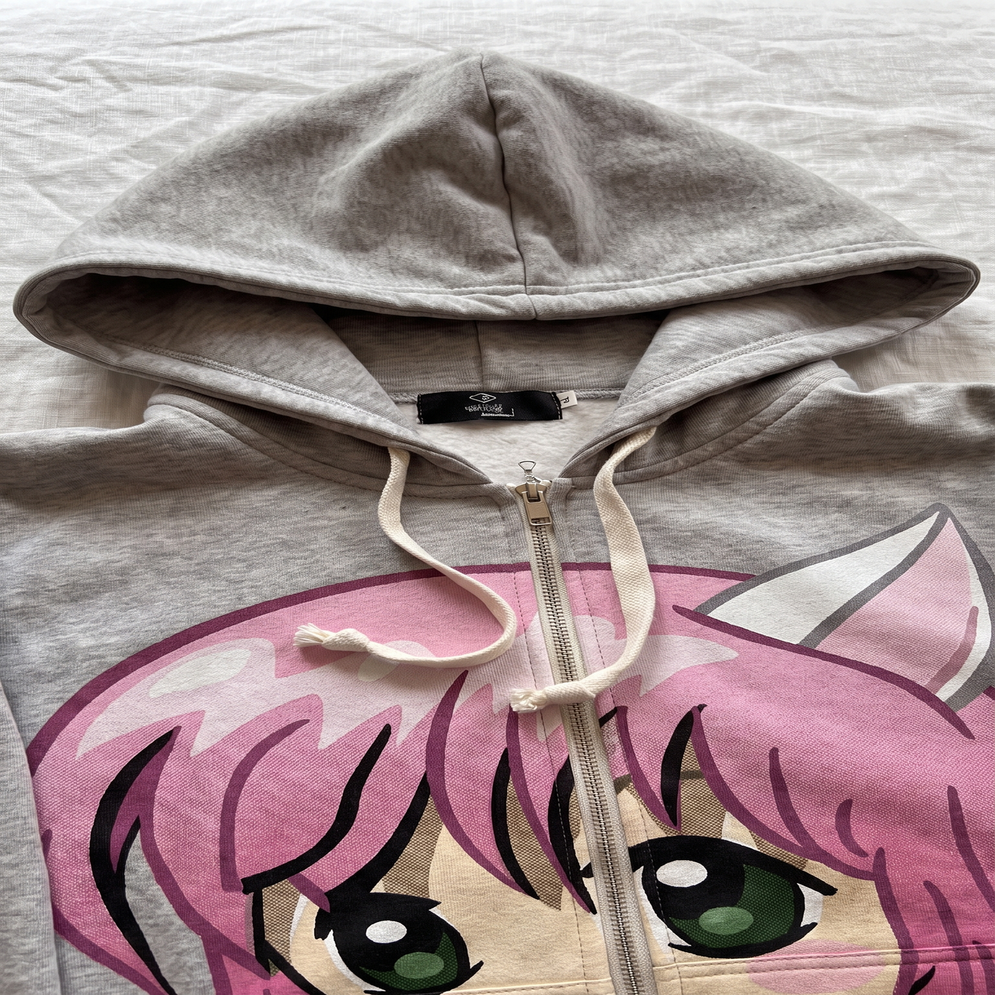Anime Cat Girl Oversized Zip Hoodie — Heather Gray