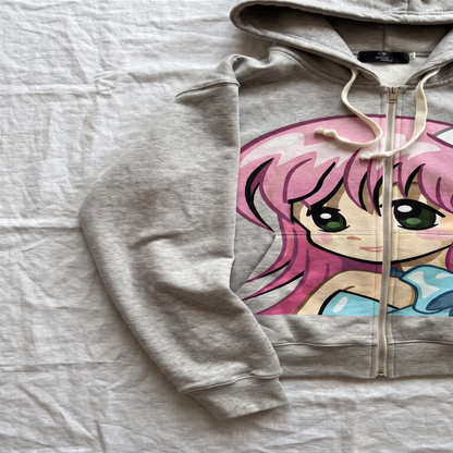 Anime Cat Girl Oversized Zip Hoodie — Heather Gray