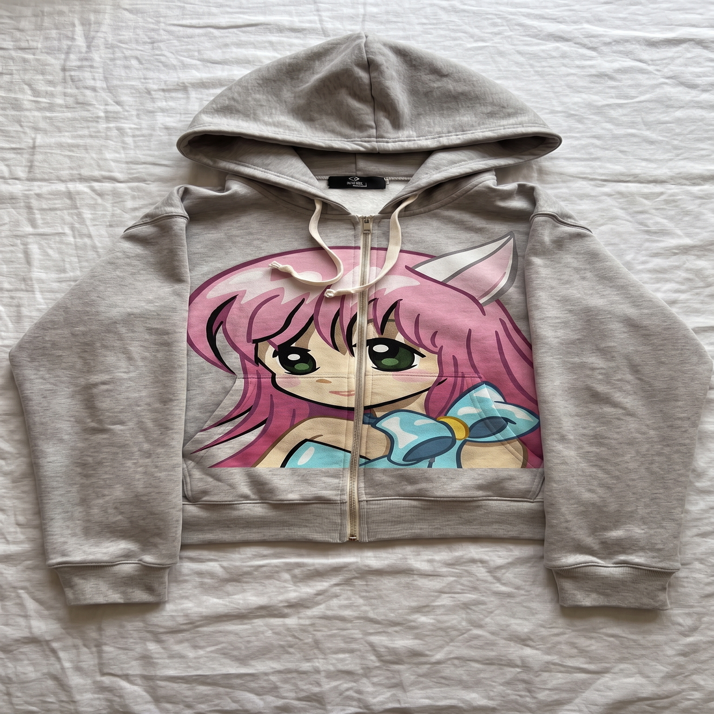 Anime Cat Girl Oversized Zip Hoodie — Heather Gray