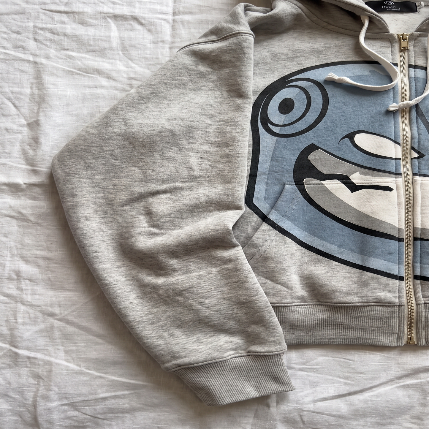 Robot Face Oversized Zip Hoodie — Heather Gray