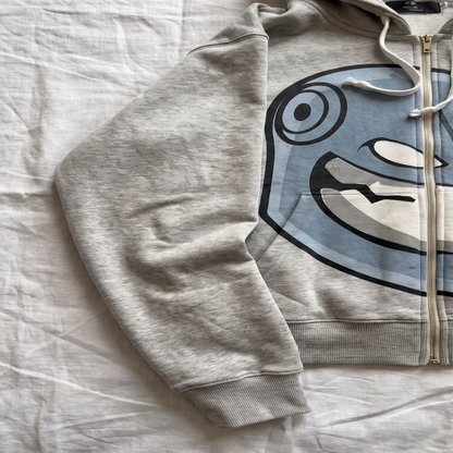Robot Face Oversized Zip Hoodie — Heather Gray