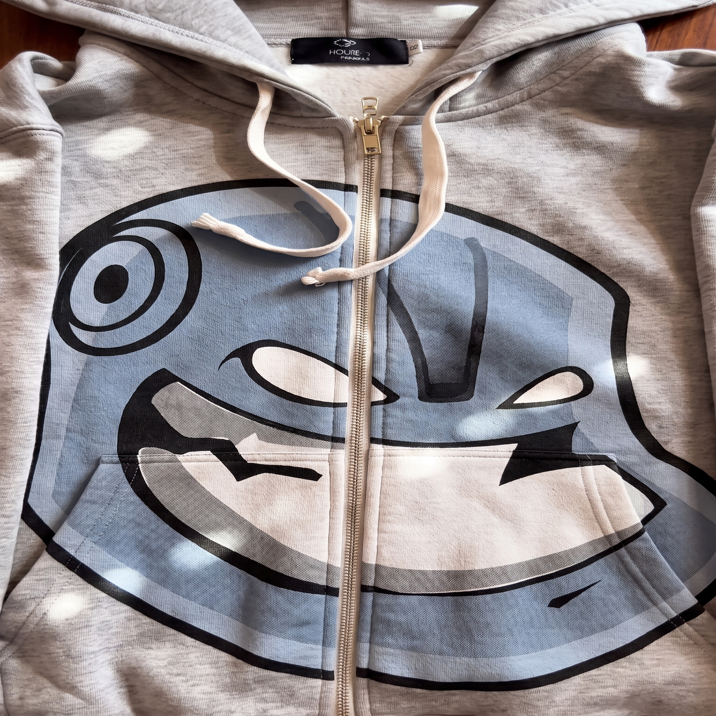 Robot Face Oversized Zip Hoodie — Heather Gray