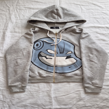 Robot Face Oversized Zip Hoodie — Heather Gray