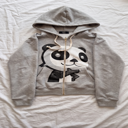 Panda Oversized Zip Hoodie — Heather Gray