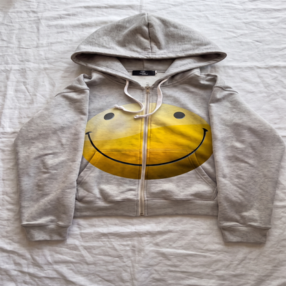 Smiley Oversized Zip Hoodie — Heather Gray