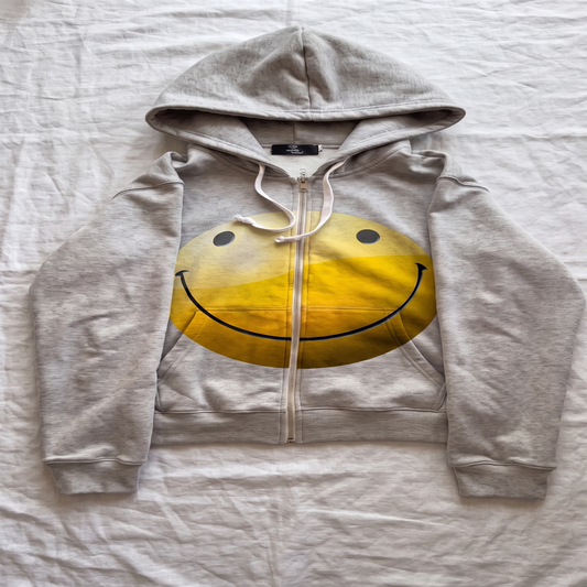 Smiley Oversized Zip Hoodie — Heather Gray