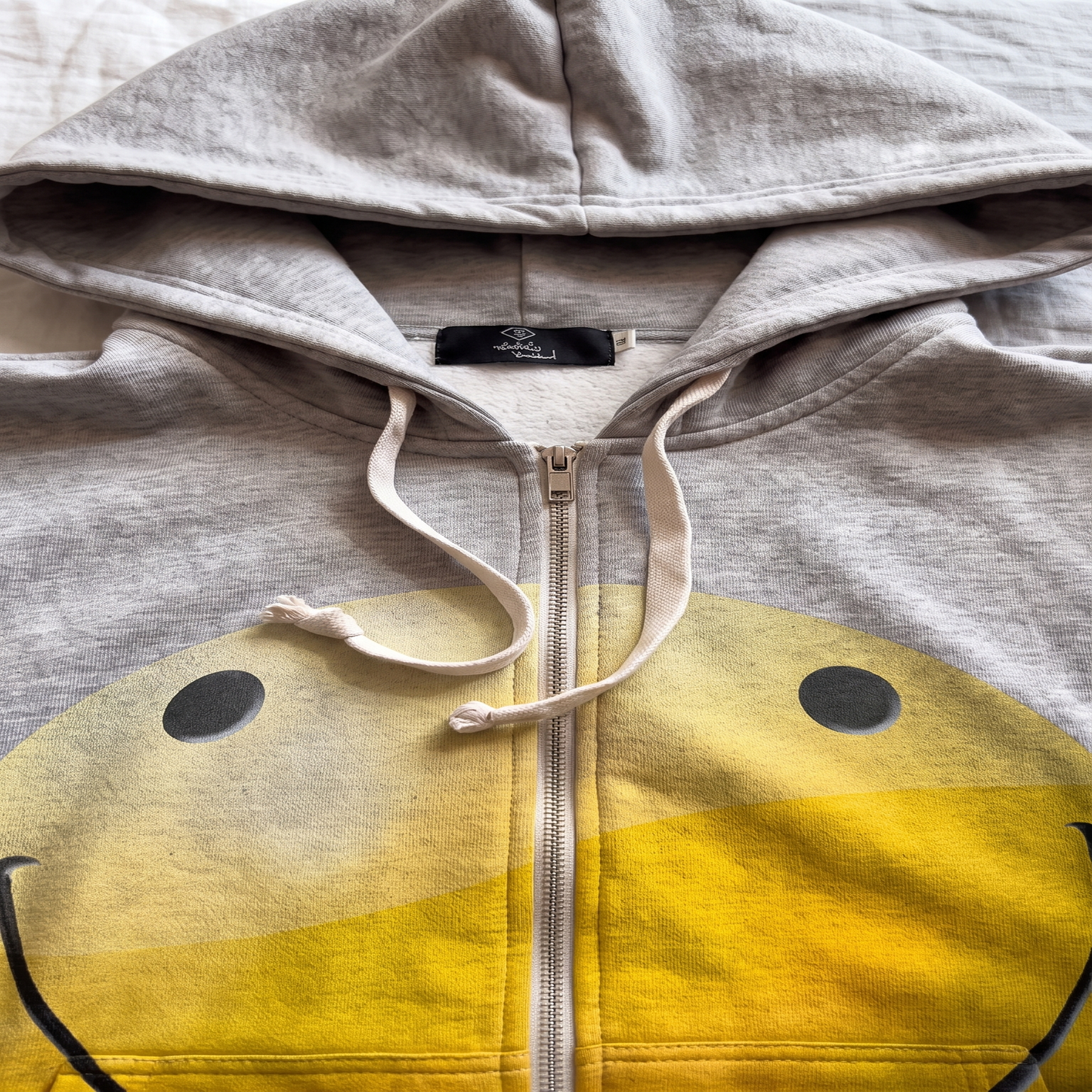 Smiley Oversized Zip Hoodie — Heather Gray