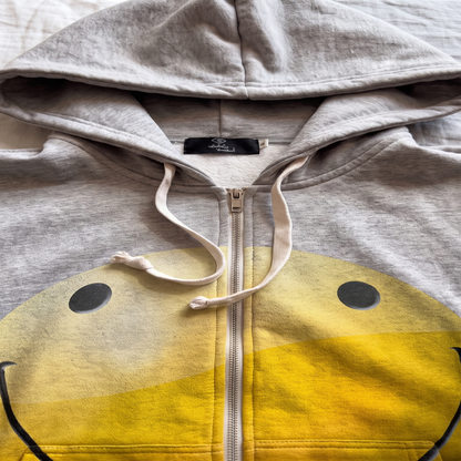 Smiley Oversized Zip Hoodie — Heather Gray