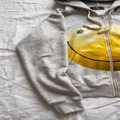 Smiley Oversized Zip Hoodie — Heather Gray
